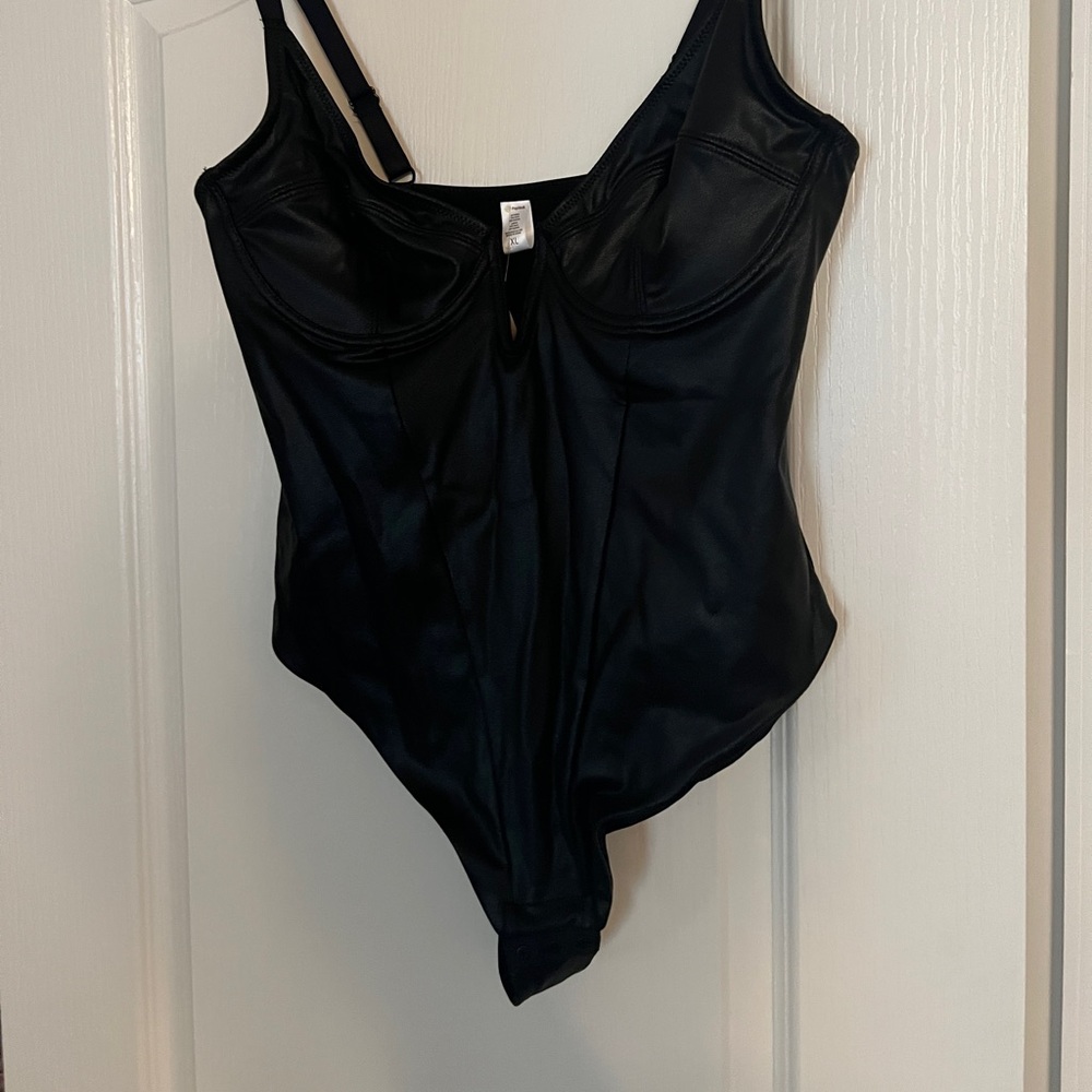 Built In shape wear Leather Bodysuit